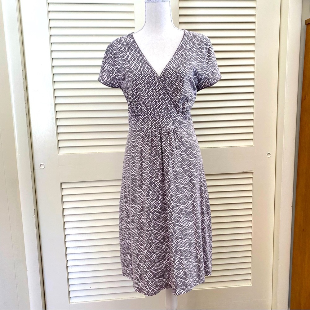 BODEN Grey White Polkadot Faux Wrap Jersey Dress